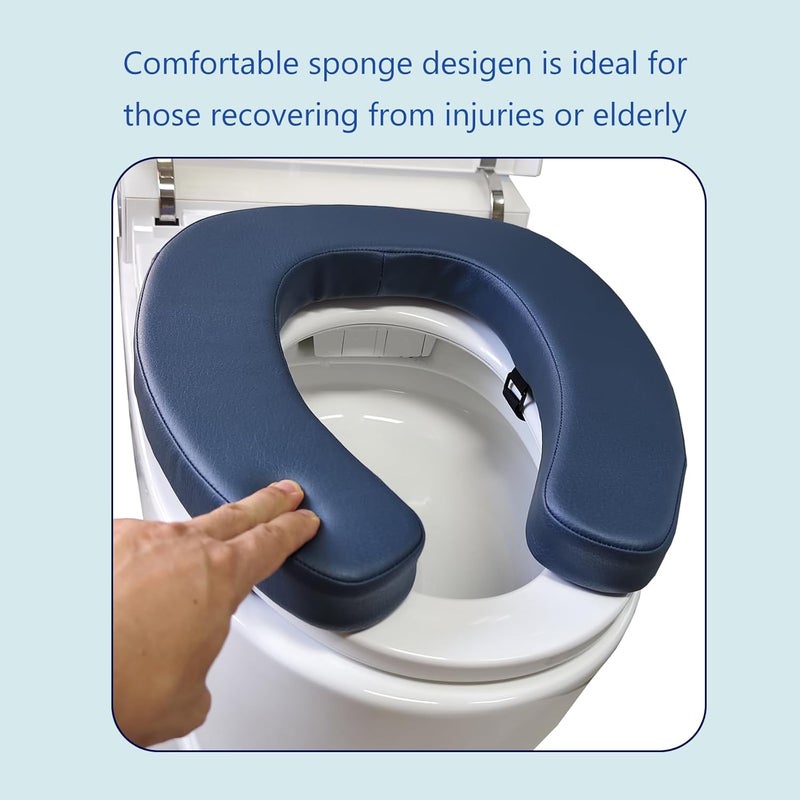 Deftyolo Toilet Seat Cushion Toilet Seat Riser with 2-inch High-Density Foam Performance Microfiber Fabric-Suitable for Standard,Elongated Toilets Bedside Commode(Blue) - Image 2